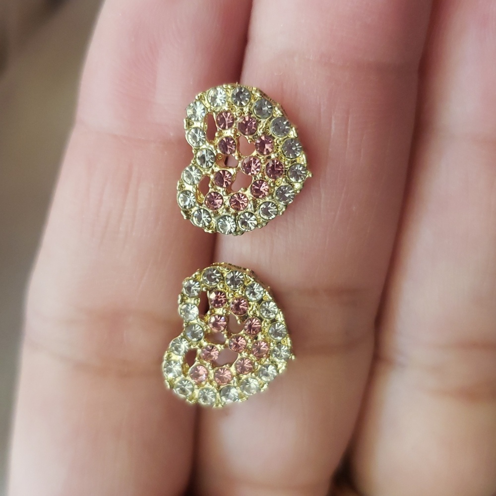 Pink Heart Rhimestone Earrings - Picture 4 of 7